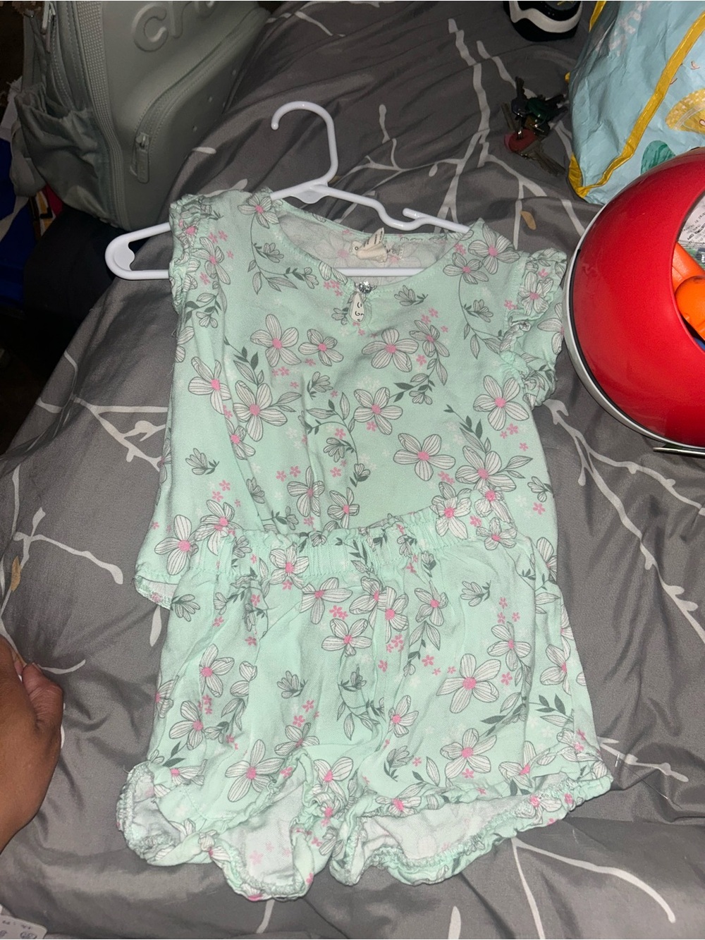 🍄3 for $10🍄 One Step Ahead Mint Floral Romper with Pink Accents
